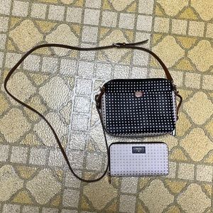 Fossil Black and White Studded Crossbody Bag with Matching Wallet